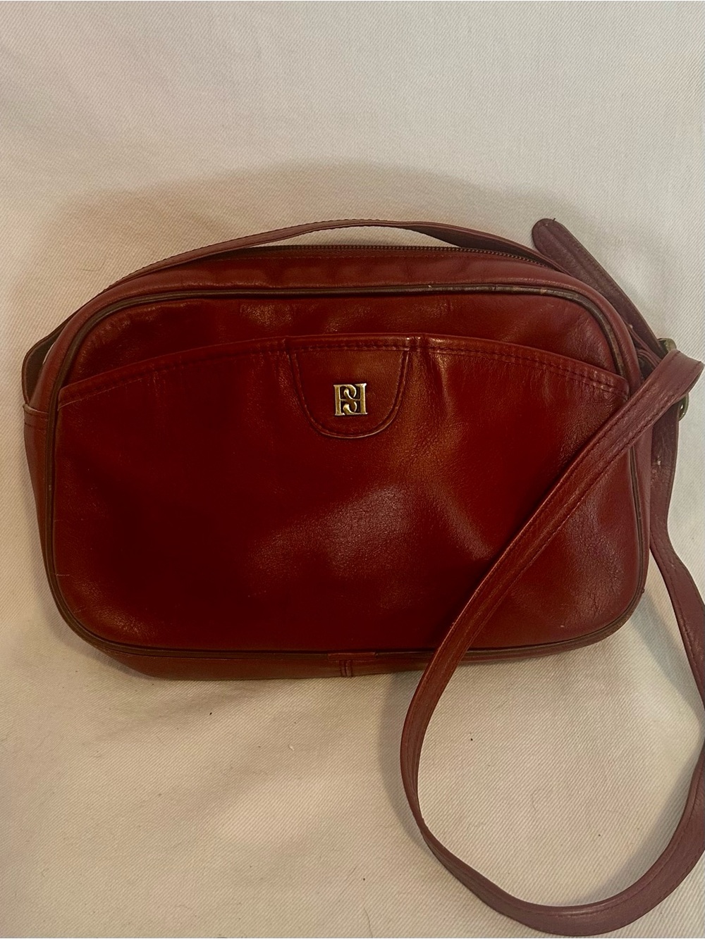 Vintage Borelli Italian Leather Crossbody Bag - Burgundy Red